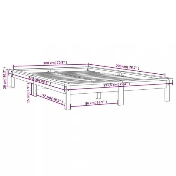 Super King Size fekete tömör fenyőfa ágykeret 180 x 200 cm