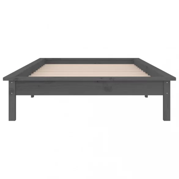 szürke tömör fa ágykeret LED világítással 90x200 cm