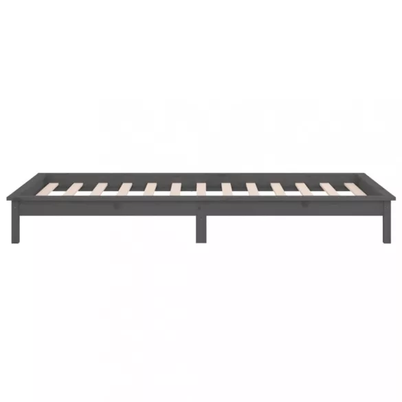 szürke tömör fa ágykeret LED világítással 90x200 cm
