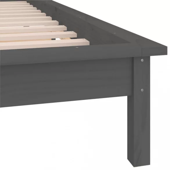 szürke tömör fa ágykeret LED világítással 90x200 cm
