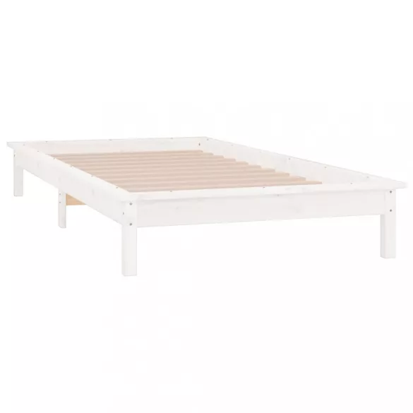 fehér tömör fa LED-es ágykeret 100 x 200 cm