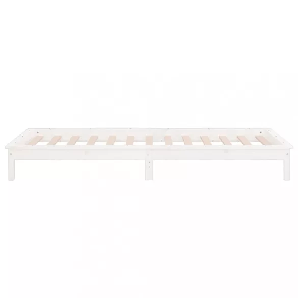 fehér tömör fa LED-es ágykeret 100 x 200 cm