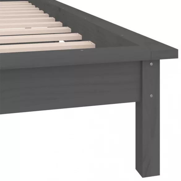 szürke tömör fa LED-es ágykeret 100 x 200 cm