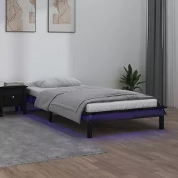 fekete tömör fa ágykeret LED-világítással 100 x 200 cm