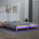 tömör fa ágykeret LED-világítással 140 x 200 cm