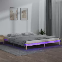 tömör fa ágykeret LED-világítással 140 x 200 cm