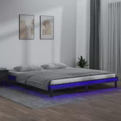   szürke tömör fa ágykeret LED-világítással 200 x 200 cm