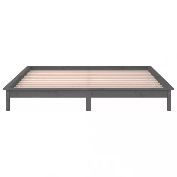 szürke tömör fa ágykeret LED-világítással 200 x 200 cm