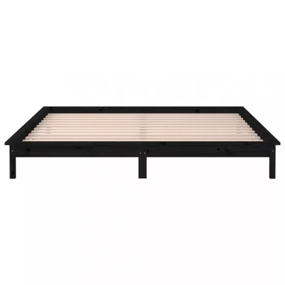 fekete tömör fa ágykeret LED-világítással 200 x 200 cm