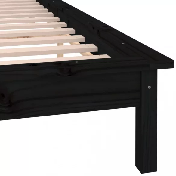 fekete tömör fa ágykeret LED-világítással 200 x 200 cm
