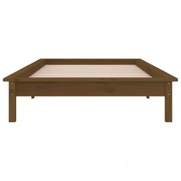 egyszemélyes mézbarna tömör fa LED-es ágykeret 90 x 190 cm