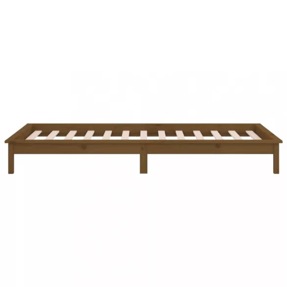 egyszemélyes mézbarna tömör fa LED-es ágykeret 90 x 190 cm