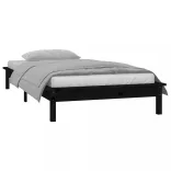 egyszemélyes fekete tömör fa LED-es ágykeret 90 x 190 cm