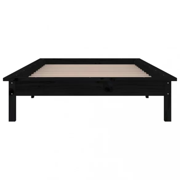 egyszemélyes fekete tömör fa LED-es ágykeret 90 x 190 cm