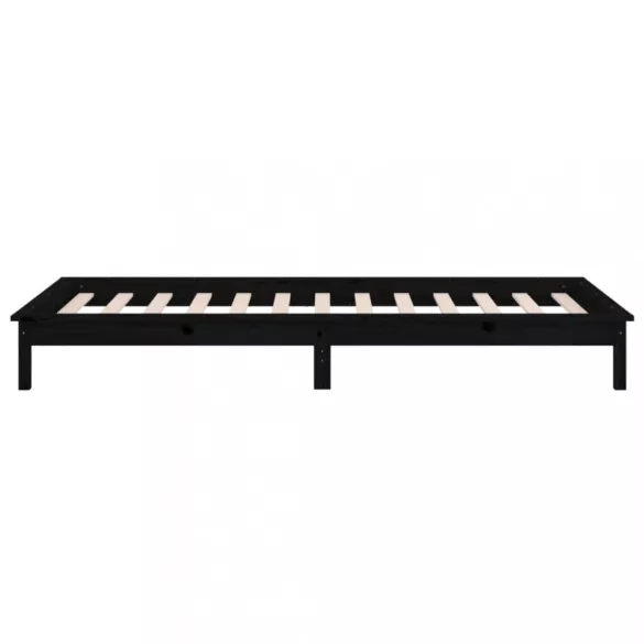 egyszemélyes fekete tömör fa LED-es ágykeret 90 x 190 cm