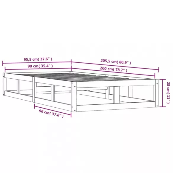 fehér tömör fa ágykeret 90 x 200 cm