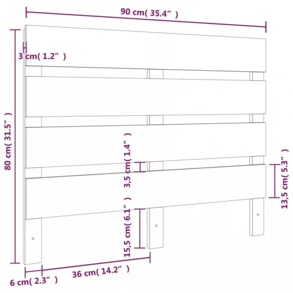 tömör fenyőfa fejtámla 90x3x80 cm