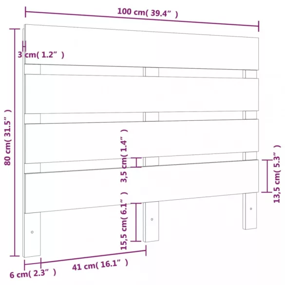 szürke tömör fenyőfa fejtámla 100 x 3 x 80 cm