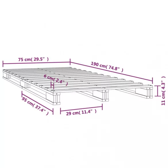 tömör fenyőfa raklapágy 75 x 190 cm (Small Single)