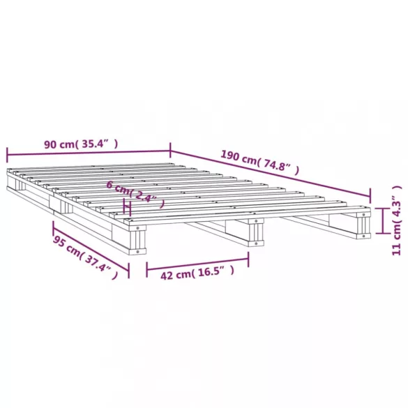 tömör fenyőfa raklapágy 90 x 190 cm (Single)