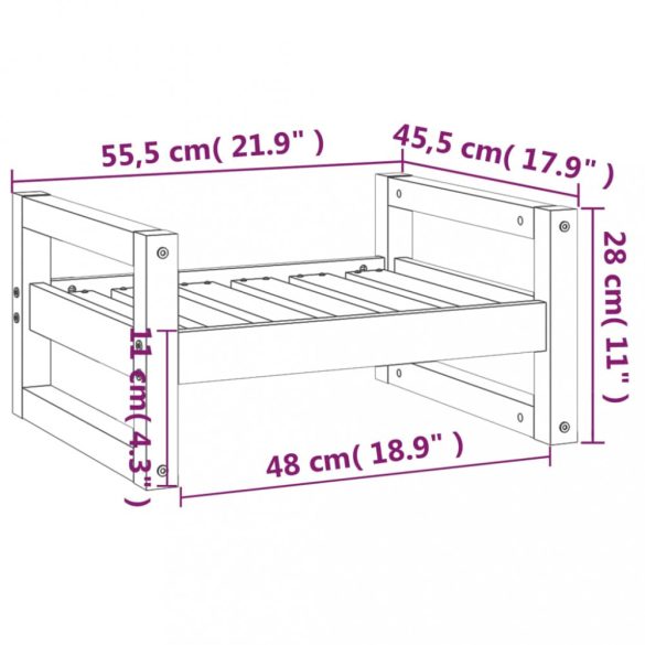 fekete tömör fenyőfa kutyaágy 55,5x45,5x28 cm