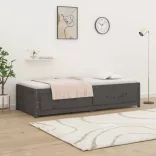 szürke tömör fenyőfa kanapéágy 90 x 200 cm