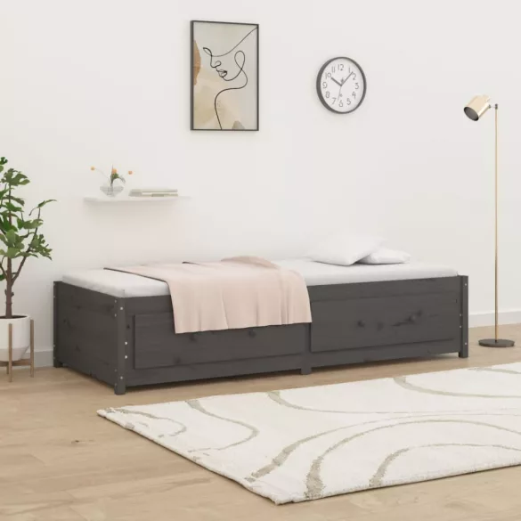 szürke tömör fenyőfa kanapéágy 90 x 200 cm