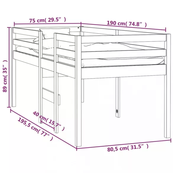 tömör fenyőfa magasított ágy 75x190 cm