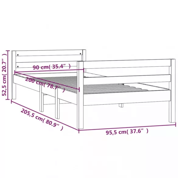 tömör fenyőfa ágy matrac nélkül 90 x 200 cm
