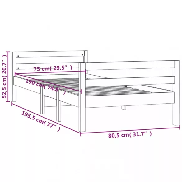 tömör fenyőfa ágy matrac nélkül 75 x 190 cm