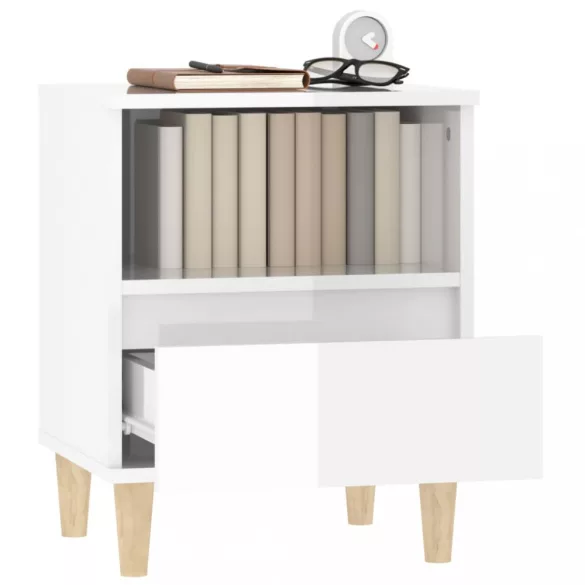 2 db magasfényű fehér éjjeliszekrény 40x35x50 cm