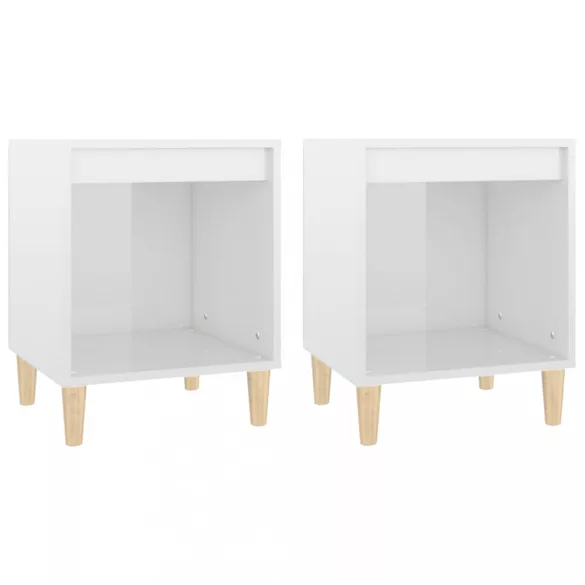 2 db magasfényű fehér éjjeliszekrény 40x35x50 cm