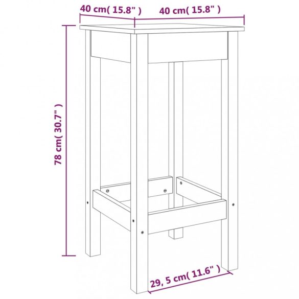 2 db fehér tömör fenyőfa bárszék 40 x 40 x 78 cm