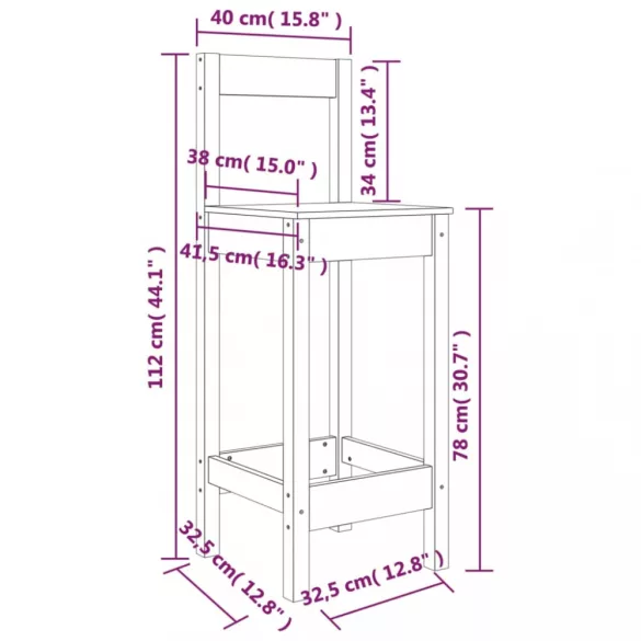 2 db fehér tömör fenyőfa bárszék 40 x 41,5 x 112 cm