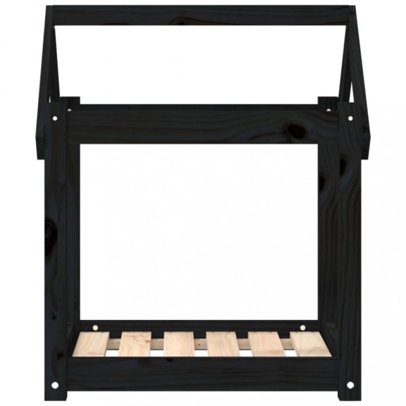 fekete tömör fenyőfa kutyaágy 61x50x70 cm