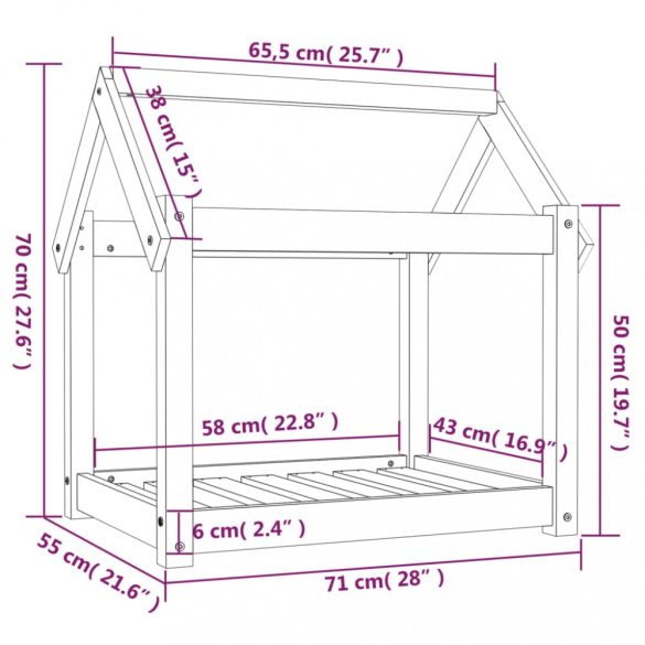 mézbarna tömör fenyőfa kutyaágy 71x55x70 cm
