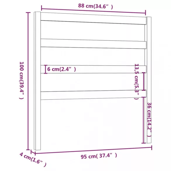 mézbarna tömör fenyőfa ágyfejtámla 95 x 4 x 100 cm