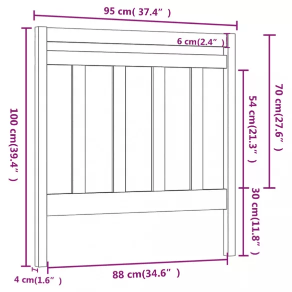 tömör fenyőfa ágy fejtámla 95 x 4 x 100 cm