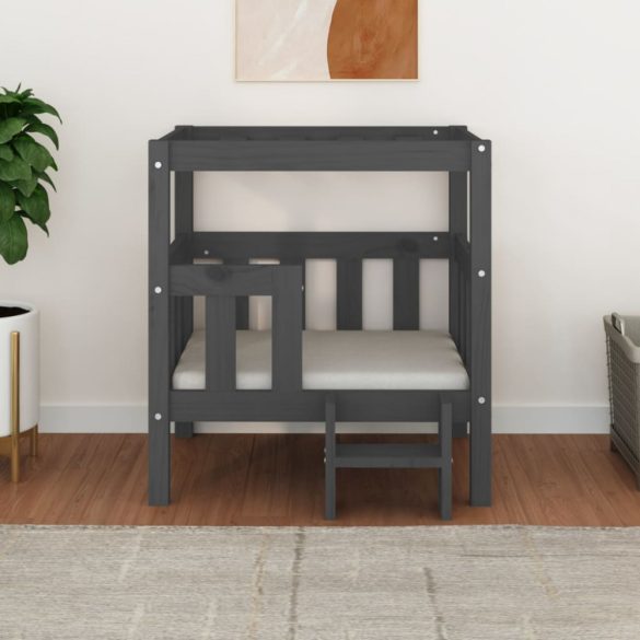 szürke tömör fenyőfa kutyaágy 65,5x50,5x70 cm