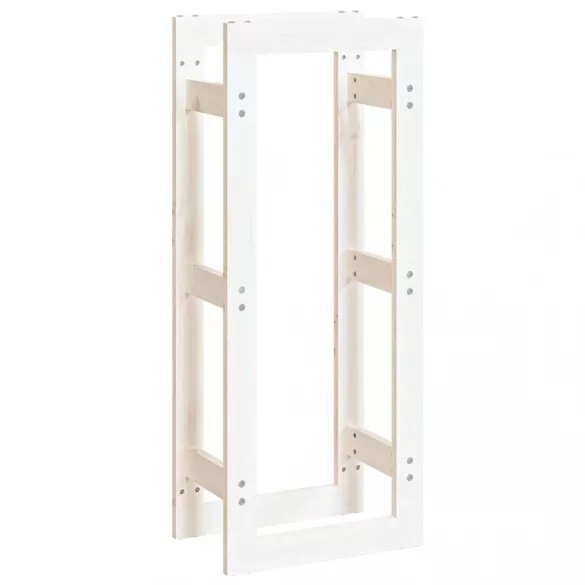 tömör fenyőfa tűzifatartó állvány fehér 41x25x100 cm