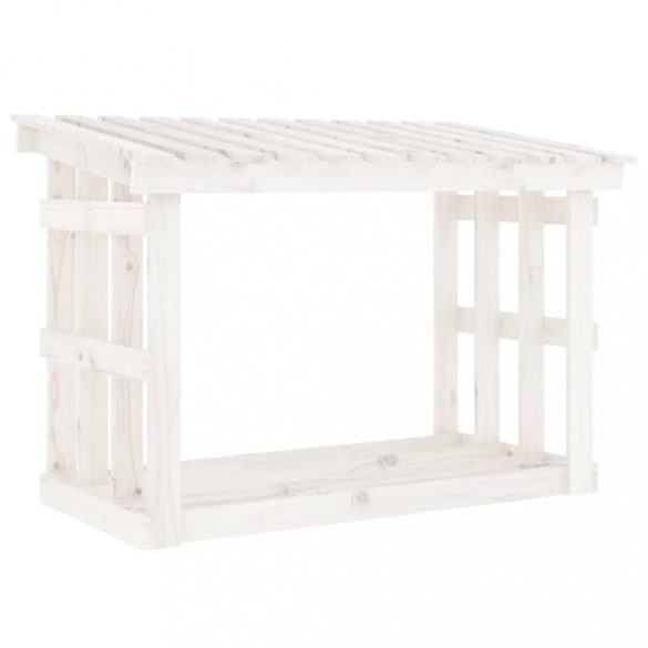 fehér tömör fenyőfa tűzifatartó állvány 108x64,5x77 cm