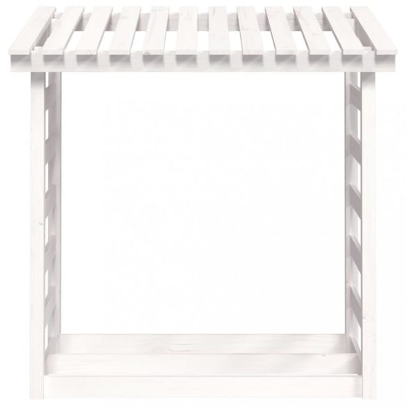 fehér tömör fenyőfa tűzifatartó állvány 108x64,5x110 cm