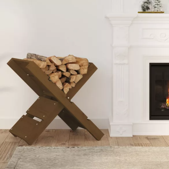 mézbarna tömör fenyőfa rönktároló 47 x 39,5 x 48 cm