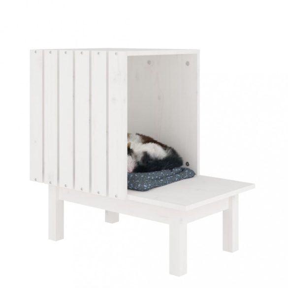 tömör fenyőfa macskaház fehér 60 x 36 x 60 cm