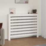 fehér tömör fenyőfa radiátorburkolat 108,5 x 19 x 84 cm