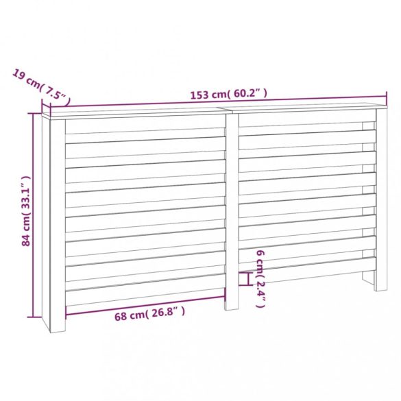 fehér tömör fenyőfa radiátorburkolat 153x19x84 cm