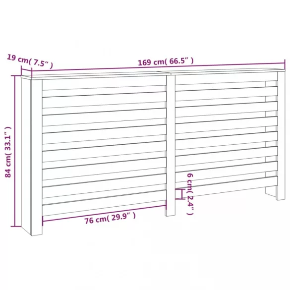 tömör fenyőfa radiátorburkolat 169x19x84 cm