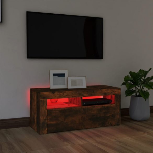 füstös tölgy színű TV-szekrény LED-világítással 90 x 35 x 40 cm