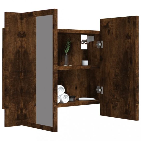 füstös tölgy szerelt fa tükörszekrény LED-del 80x20,5x64 cm