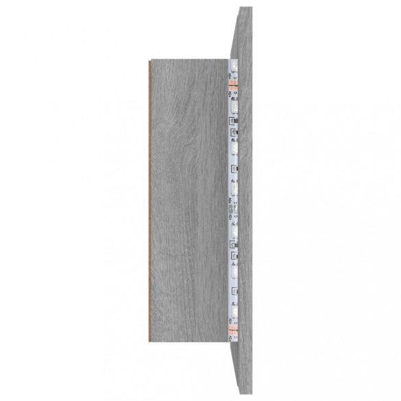 szürke sonoma színű szerelt fa tükörszekrény LED-del 60x12x45cm